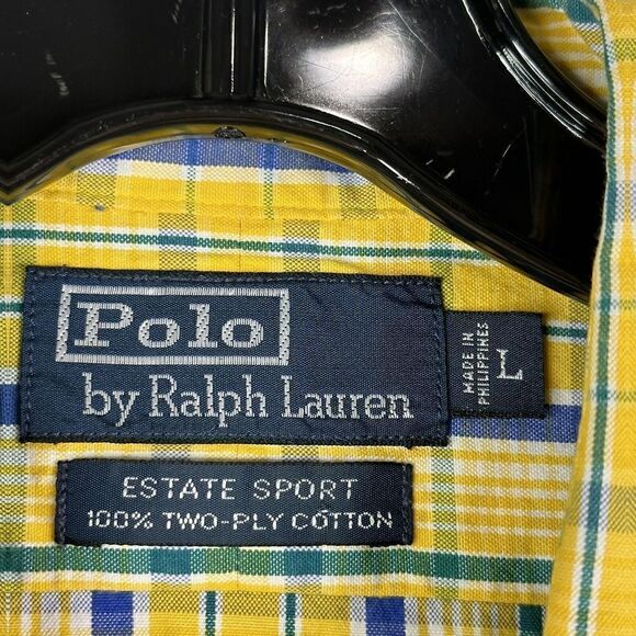 Polo By Ralph Lauren Estate Sport Men’s Size Large Yellow Green Button Shirt - Picture 7 of 10